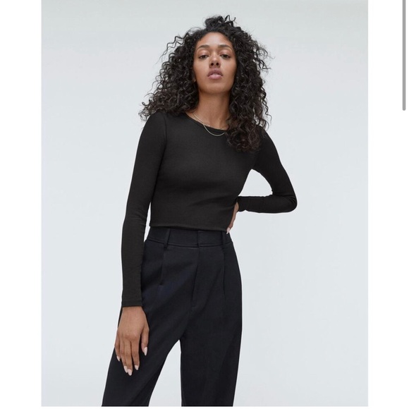 Everlane Women’s Pima Micro-Rib Long Sleeve Crew Black Size Small - Picture 6 of 7